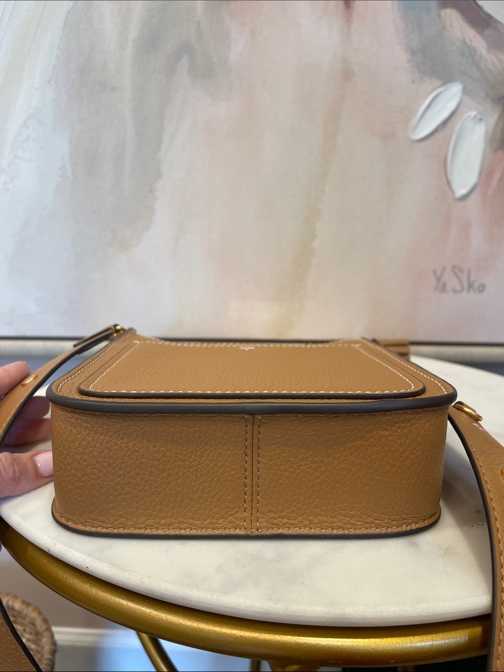 Tory Burch Thea Tan Pebbled Leather Crossbody with Tassels - Picture 5 of 8